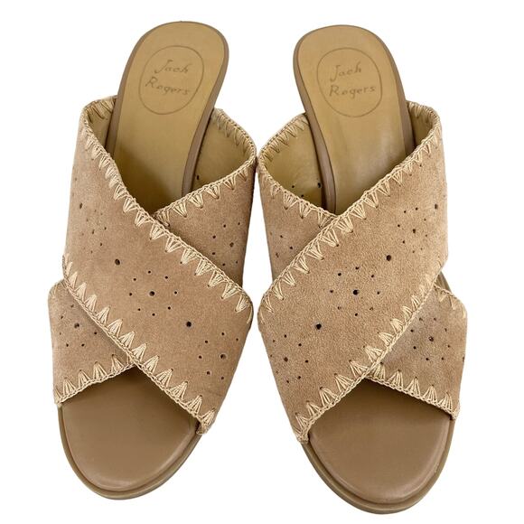 Jack Rogers Blakely Oak Suede 3" Block Heel Sandals 9.5M Tan - Picture 9 of 12